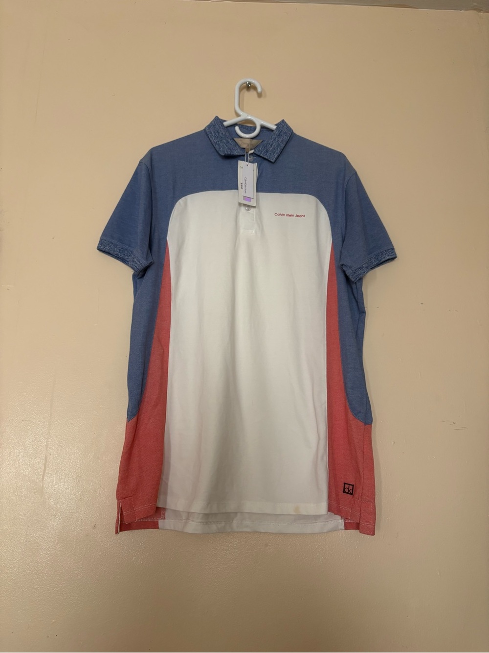 Calvin Klein Jeans Men’s Colorblock Polo - Blue/White/Coral